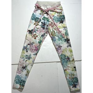 Capezio Floral Flower Print Pink Wrap Waist Dance Leggings Tight Pants Adult XS